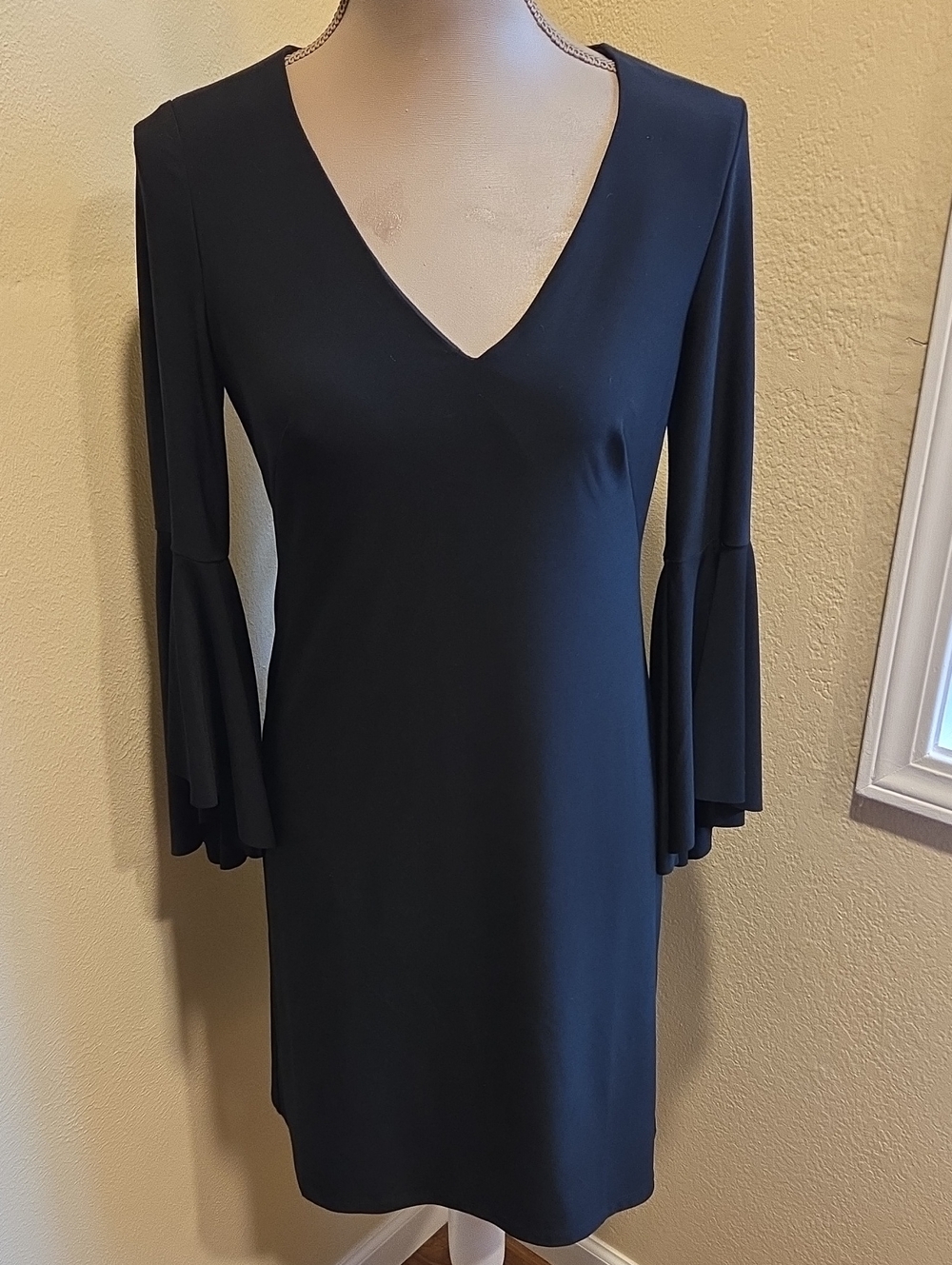Black V-Neck Bell-Sleeve Dress